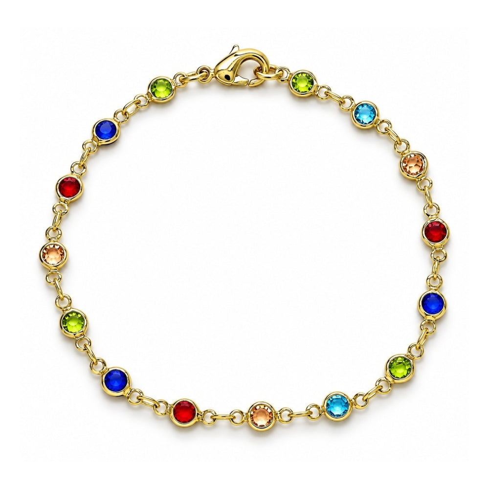 Oro Laminado Fancy Bracelet, Gold Filled Style with Multicolor Cubic Zirconia, Polished, Golden Finish
