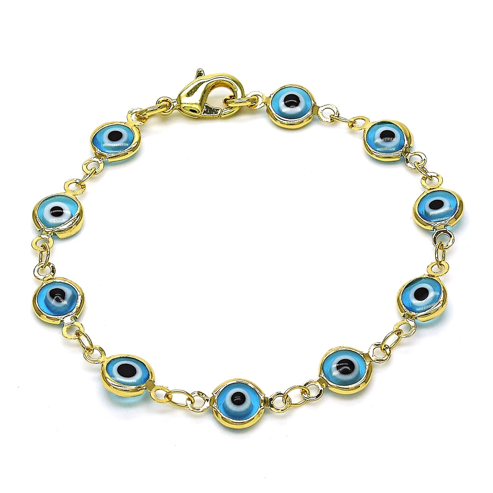 Oro Laminado Fancy Bracelet, Gold Filled Style Evil Eye Design, Acqua Resin Finish, Golden Finish