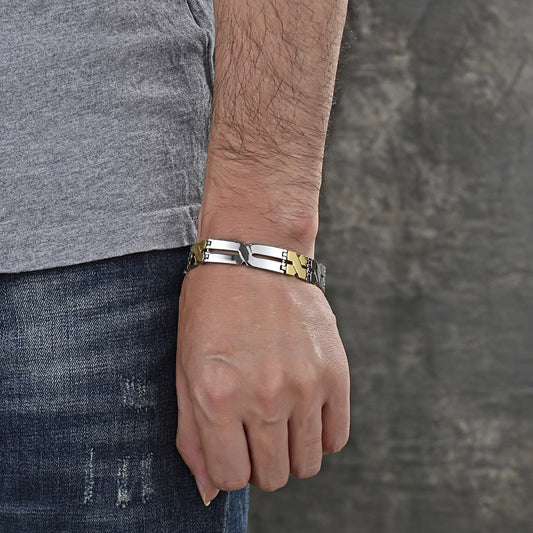 Stainless Steel Solid Bracelet, Polished, Two Tone