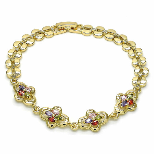 Oro Laminado Fancy Bracelet, Gold Filled Style with Multicolor Cubic Zirconia, Polished, Golden Finish