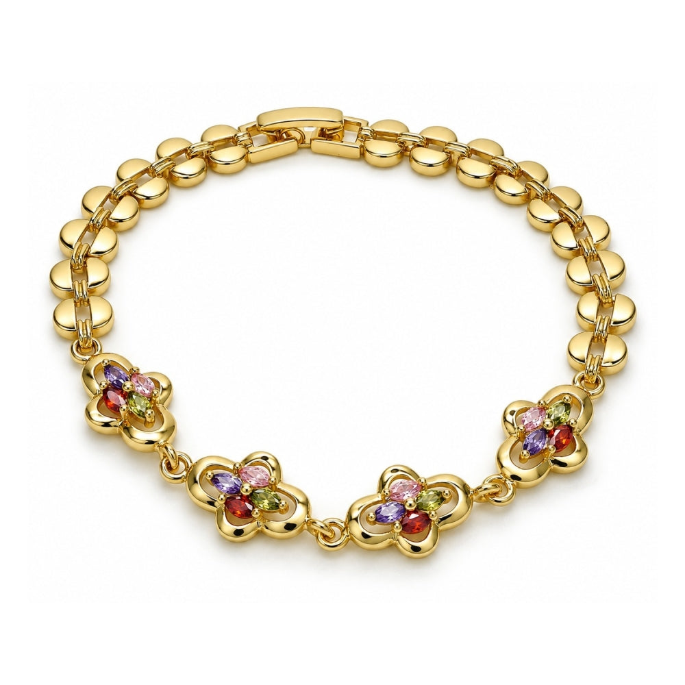 Oro Laminado Fancy Bracelet, Gold Filled Style with Multicolor Cubic Zirconia, Polished, Golden Finish