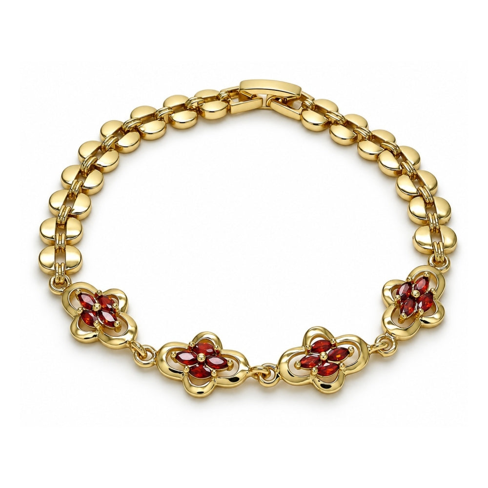 Oro Laminado Fancy Bracelet, Gold Filled Style with Garnet Cubic Zirconia, Polished, Golden Finish