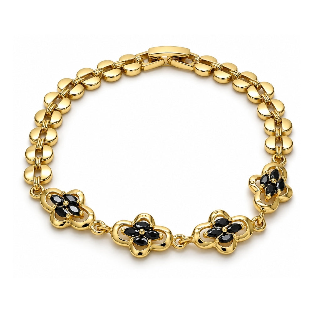 Oro Laminado Fancy Bracelet, Gold Filled Style with Black Cubic Zirconia, Polished, Golden Finish