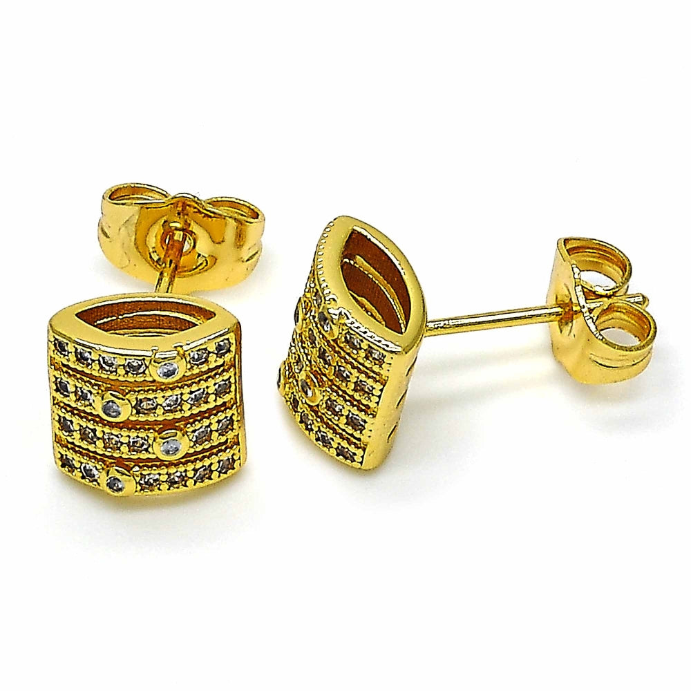 Oro Laminado Stud Earring, Gold Filled Style with White Cubic Zirconia, Polished, Golden Finish
