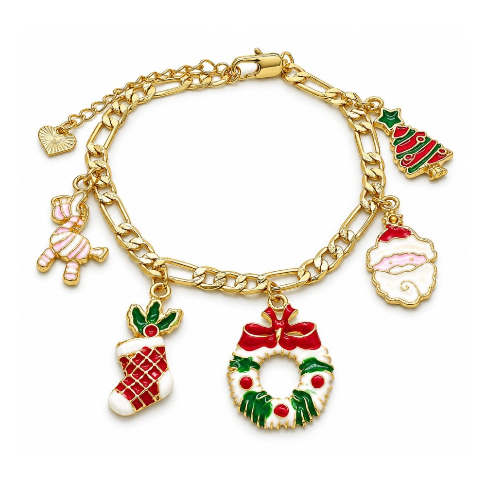 Oro Laminado Charm Bracelet, Gold Filled Style Tree and Star Design, Multicolor Enamel Finish, Golden Finish