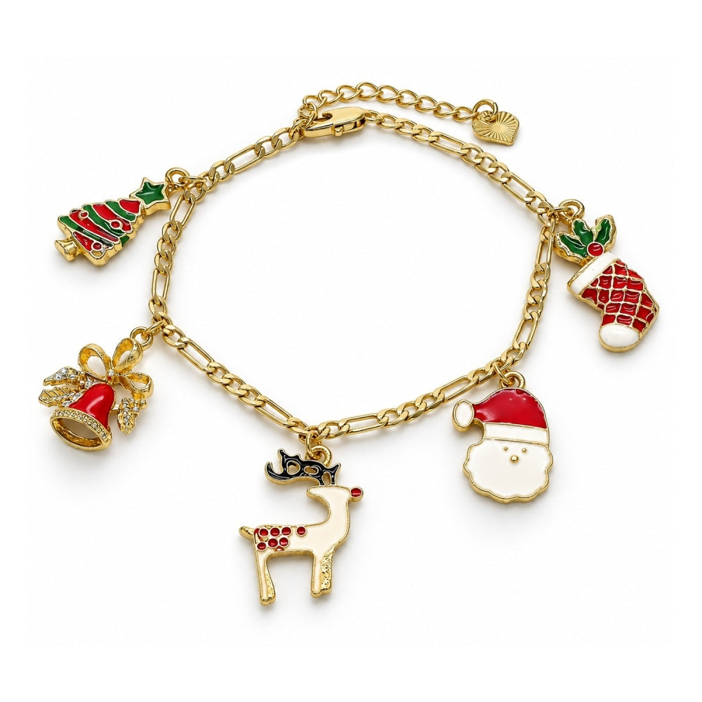 Oro Laminado Charm Bracelet, Gold Filled Style Tree and Star Design, Multicolor Enamel Finish, Golden Finish