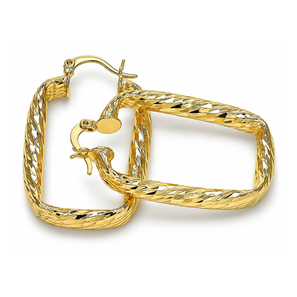 Oro Laminado Small Hoop, Gold Filled Style Hollow Design, Diamond Cutting Finish, Golden Finish