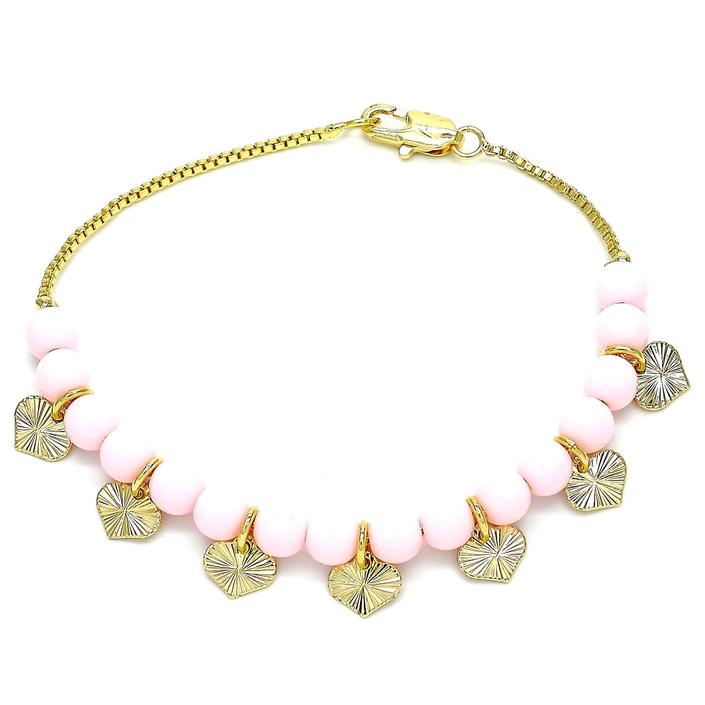 Oro Laminado Fancy Bracelet, Gold Filled Style Heart Design, Polished, Golden Finish