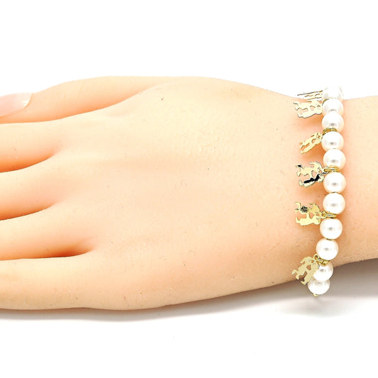 Oro Laminado Charm Bracelet, Gold Filled Style Little Boy and Little Girl Design, Polished, Golden Finish
