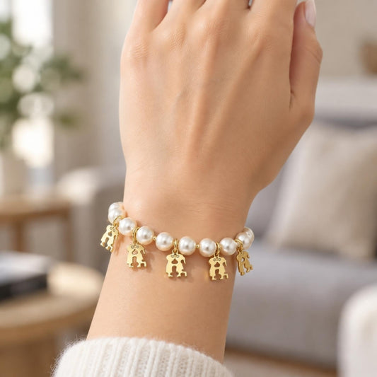 Oro Laminado Charm Bracelet, Gold Filled Style Little Boy and Little Girl Design, Polished, Golden Finish