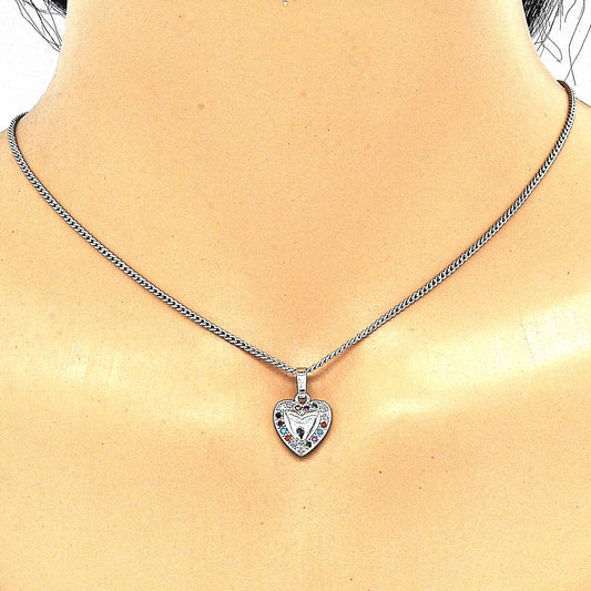 Rhodium Gold Filled Earring and Pendant Adult Set, Heart Design, with Multicolor Cubic Zirconia, Polished, Rhodium Finish