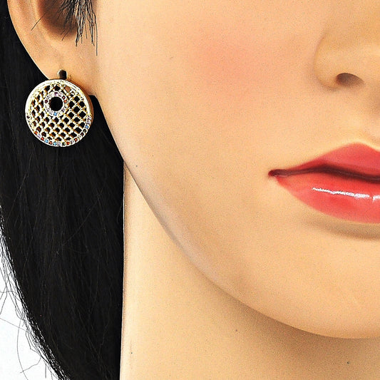 Oro Laminado Earring and Pendant Adult Set, Gold Filled Style with Multicolor Cubic Zirconia, Polished, Golden Finish