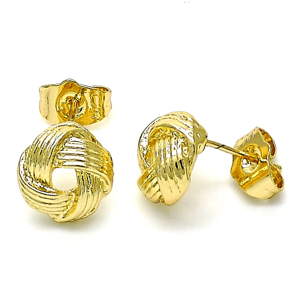 Oro Laminado Stud Earring, Gold Filled Style Love Knot Design, Polished, Golden Finish