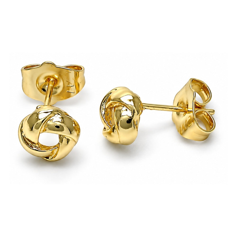 Oro Laminado Stud Earring, Gold Filled Style Love Knot Design, Polished, Golden Finish