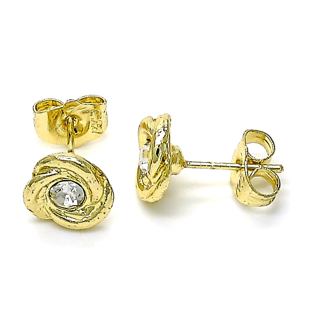 Oro Laminado Stud Earring, Gold Filled Style with White Crystal, Polished, Golden Finish