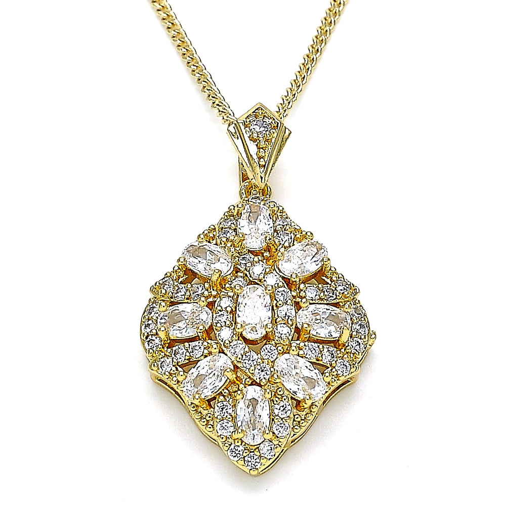 Oro Laminado Pendant Necklace, Gold Filled Style with White Cubic Zirconia and White Micro Pave, Polished, Golden Finish
