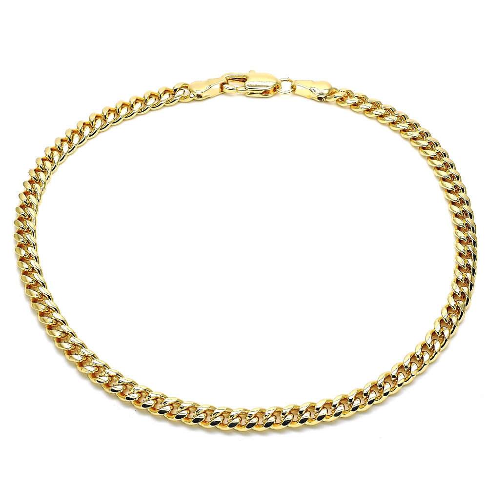 Oro Laminado Basic Anklet, Gold Filled Style Miami Cuban Design, Polished, Golden Finish