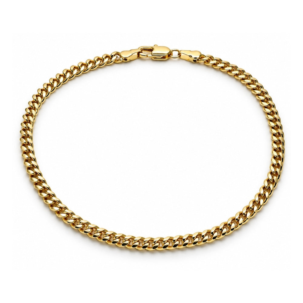 Oro Laminado Basic Anklet, Gold Filled Style Miami Cuban Design, Polished, Golden Finish