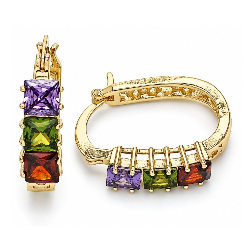 Oro Laminado Small Hoop, Gold Filled Style with Multicolor Cubic Zirconia, Polished, Golden Finish