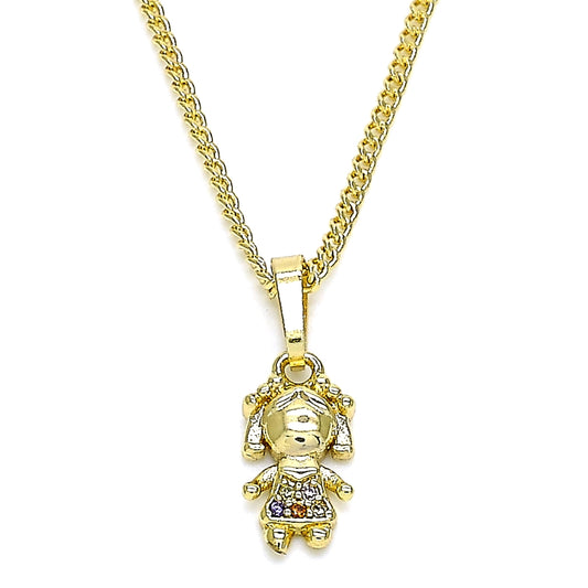 Oro Laminado Pendant Necklace, Gold Filled Style Little Girl Design, with Multicolor Micro Pave, Polished, Golden Finish