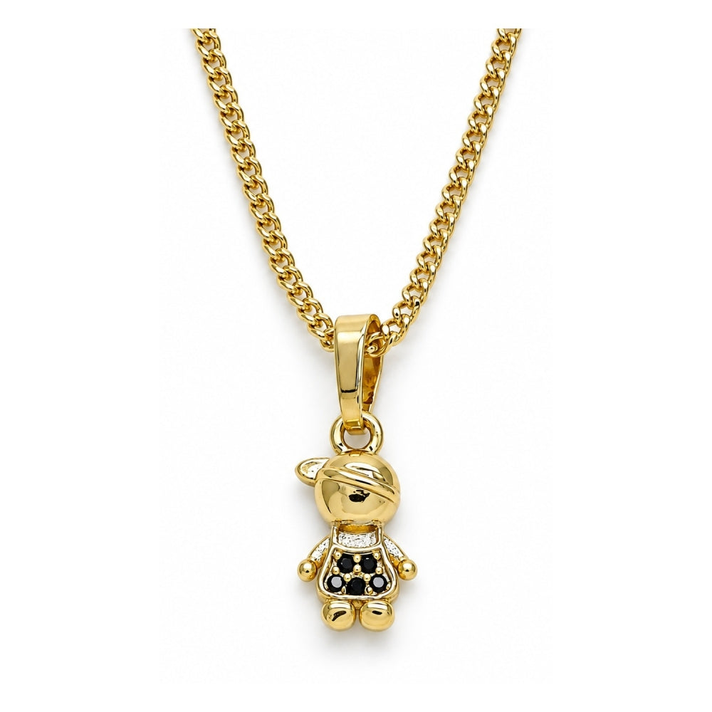Oro Laminado Pendant Necklace, Gold Filled Style Little Boy Design, with Black Micro Pave, Polished, Golden Finish