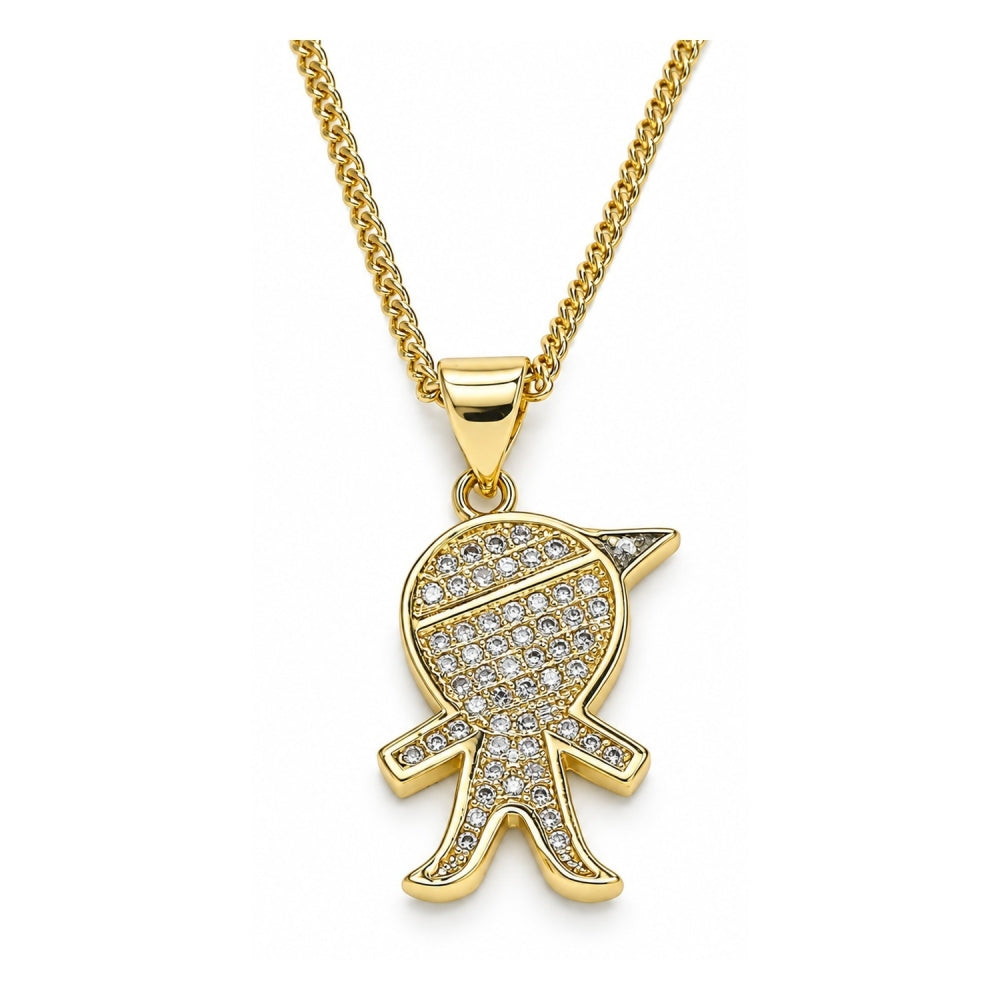 Oro Laminado Pendant Necklace, Gold Filled Style Little Boy Design, with White Micro Pave, Polished, Golden Finish
