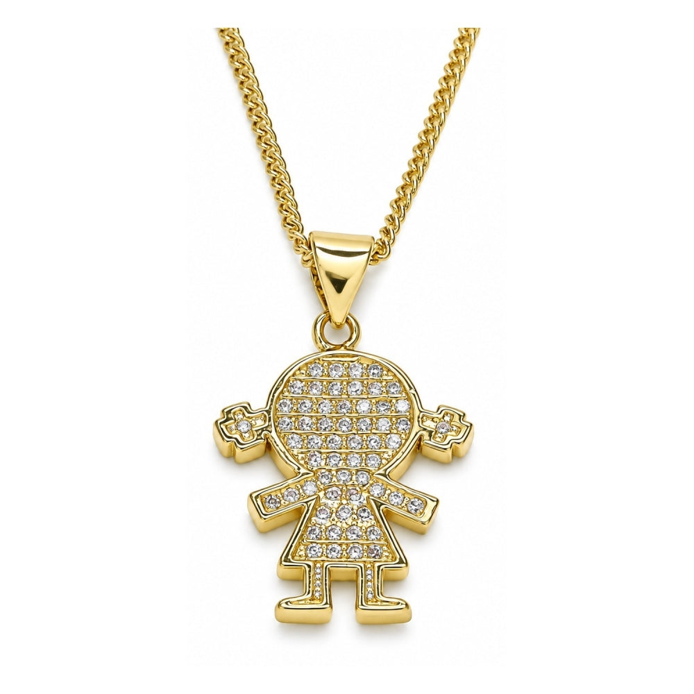 Oro Laminado Pendant Necklace, Gold Filled Style Little Girl Design, with White Micro Pave, Polished, Golden Finish