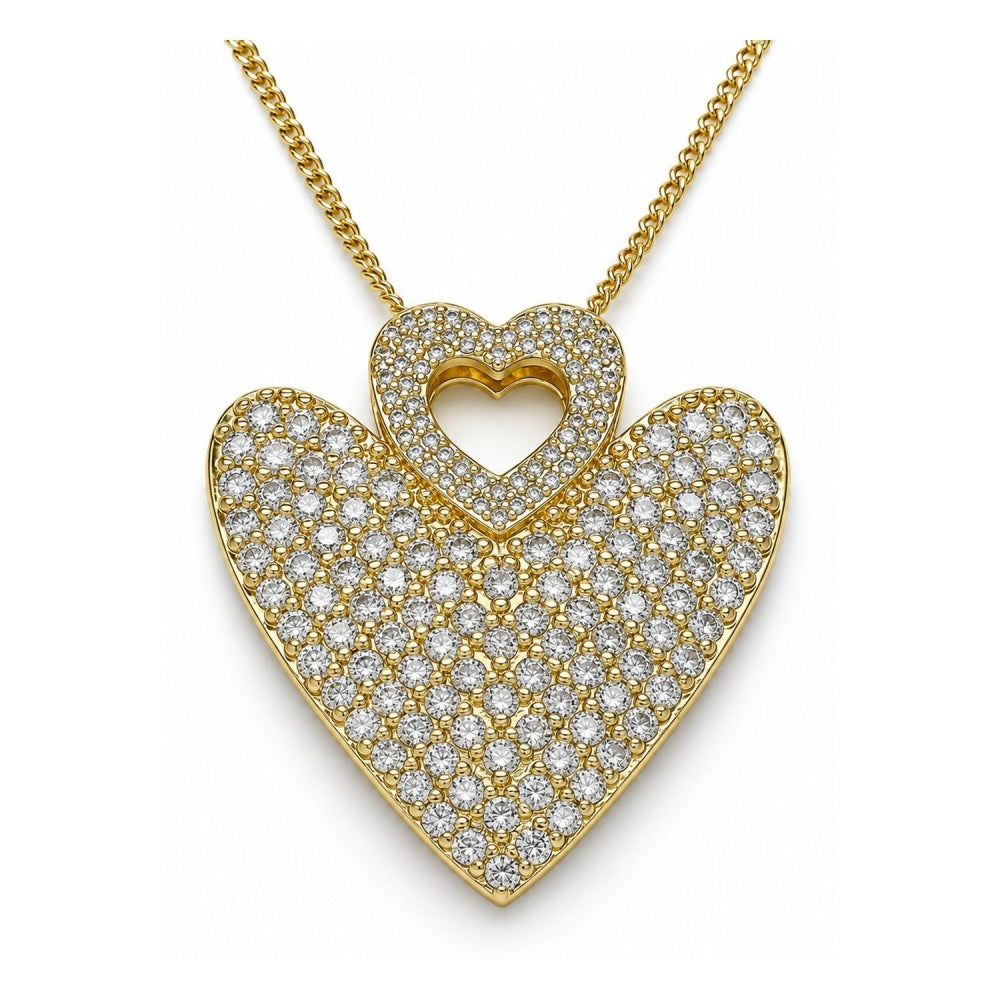 Oro Laminado Pendant Necklace, Gold Filled Style Heart Design, with White Micro Pave, Polished, Golden Finish