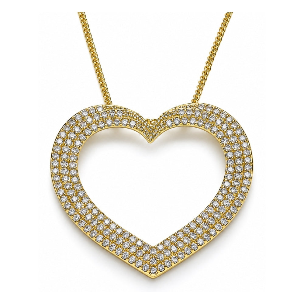 Oro Laminado Pendant Necklace, Gold Filled Style Heart Design, with White Micro Pave, Polished, Golden Finish