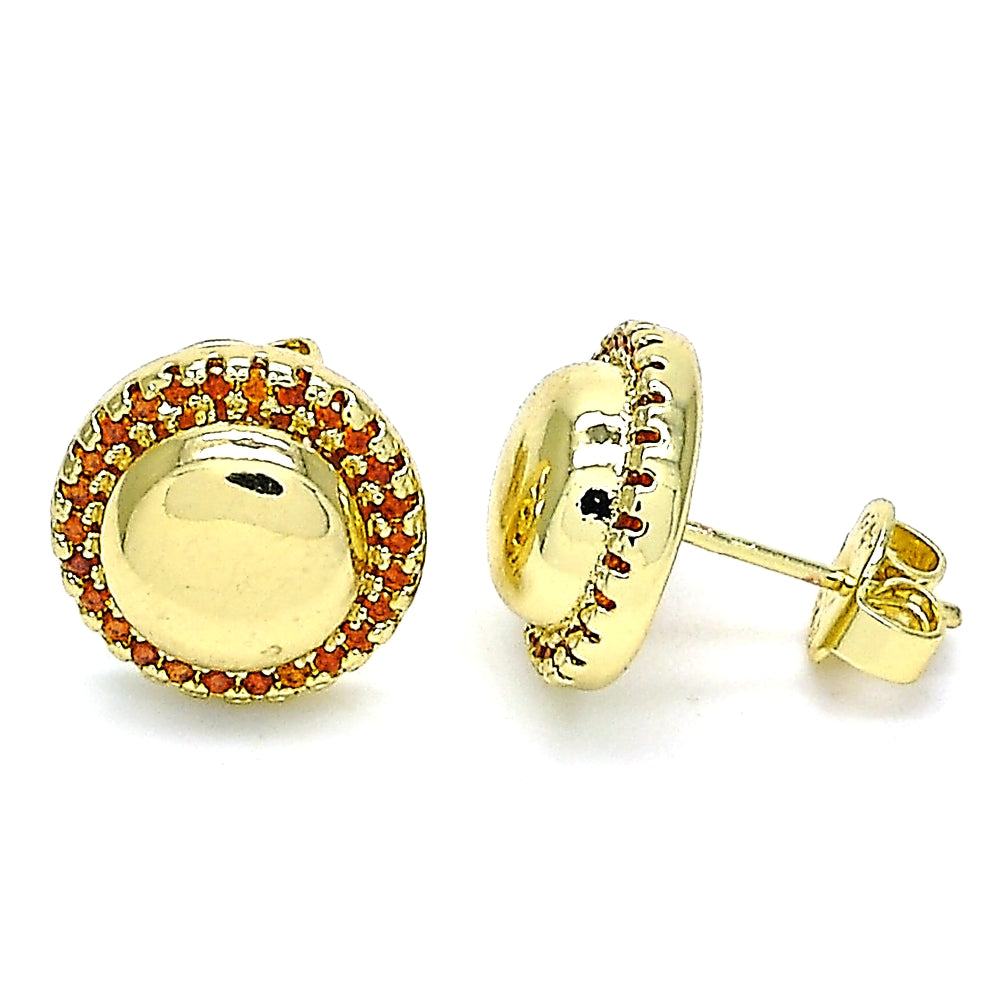 Oro Laminado Stud Earring, Gold Filled Style with Garnet Micro Pave, Polished, Golden Finish