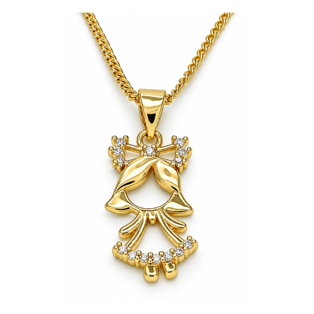 Oro Laminado Pendant Necklace, Gold Filled Style Little Girl Design, with White Micro Pave, Polished, Golden Finish