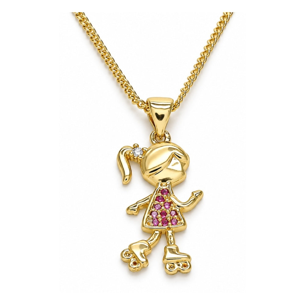 Oro Laminado Pendant Necklace, Gold Filled Style Little Girl Design, with White Micro Pave, Polished, Golden Finish