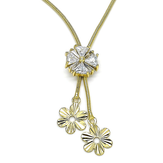 Oro Laminado Fancy Necklace, Gold Filled Style Flower Design, with White Cubic Zirconia, Polished, Golden Finish