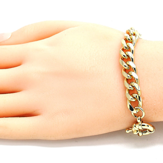 Oro Laminado Basic Bracelet, Gold Filled Style Miami Cuban Design, Polished, Golden Finish