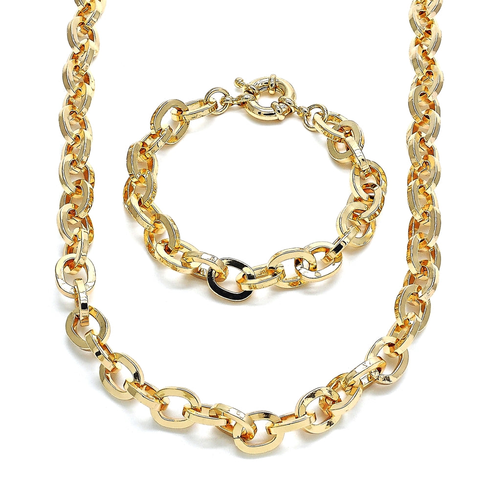Oro Laminado Necklace and Bracelet, Gold Filled Style Rolo Design, Polished, Golden Finish