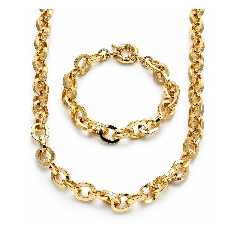 Oro Laminado Necklace and Bracelet, Gold Filled Style Rolo Design, Polished, Golden Finish