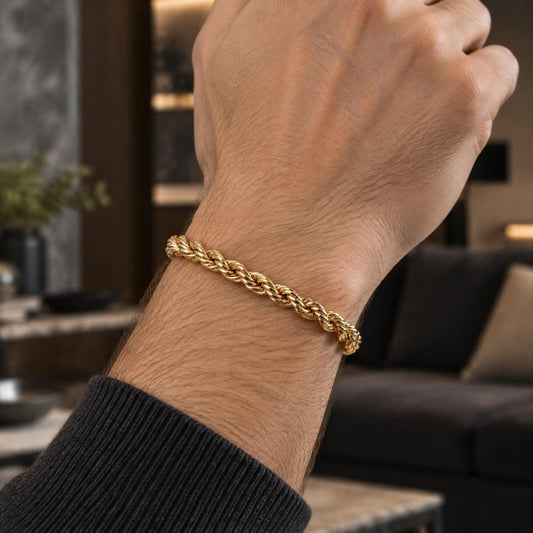Oro Laminado Basic Bracelet, Gold Filled Style Rope Design, Polished, Golden Finish