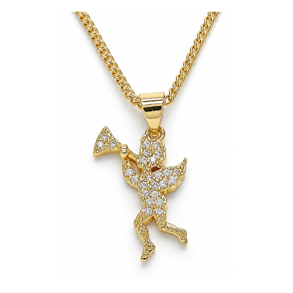 Oro Laminado Pendant Necklace, Gold Filled Style Angel Design, with White Micro Pave, Polished, Golden Finish