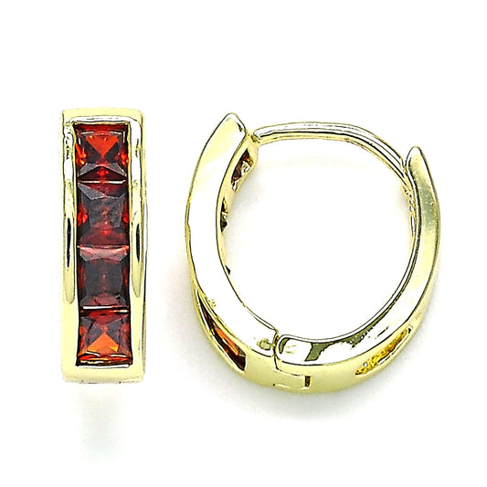 Oro Laminado Huggie Hoop, Gold Filled Style with Garnet Micro Pave, Polished, Golden Finish