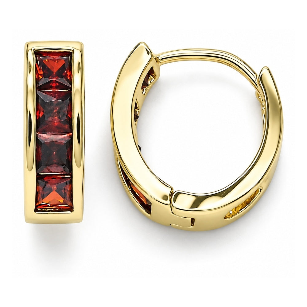 Oro Laminado Huggie Hoop, Gold Filled Style with Garnet Micro Pave, Polished, Golden Finish