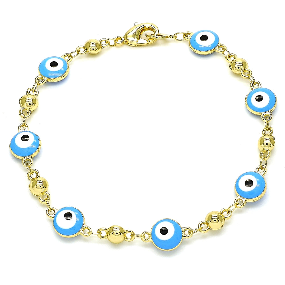 Oro Laminado Fancy Bracelet, Gold Filled Style Evil Eye Design, Turquoise Enamel Finish, Golden Finish