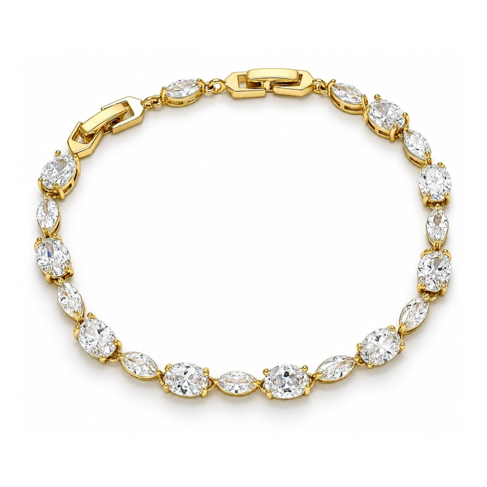 Oro Laminado Tennis Bracelet, Gold Filled Style with White Cubic Zirconia, Polished, Golden Finish