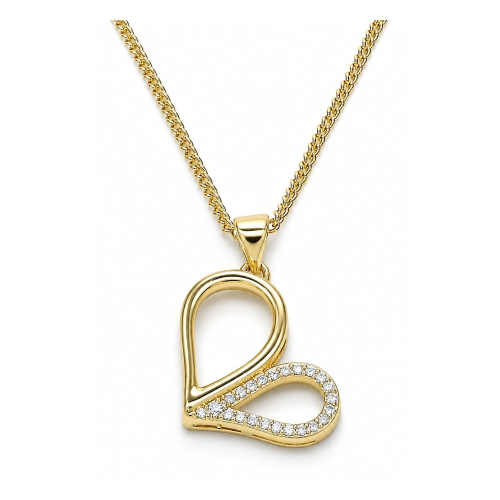 Oro Laminado Pendant Necklace, Gold Filled Style Heart Design, with White Micro Pave, Polished, Golden Finish