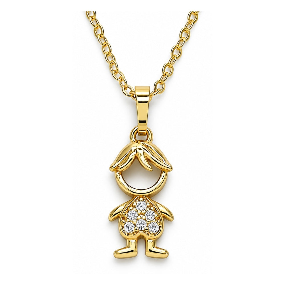 Oro Laminado Pendant Necklace, Gold Filled Style Little Boy Design, with White Micro Pave, Polished, Golden Finish
