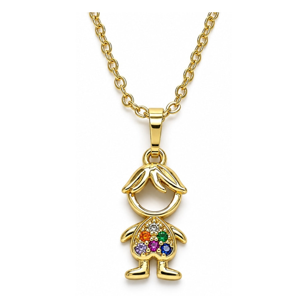 Oro Laminado Pendant Necklace, Gold Filled Style Little Boy Design, with Multicolor Micro Pave, Polished, Golden Finish