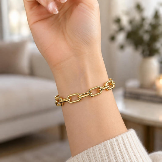 Oro Laminado Basic Bracelet, Gold Filled Style Paperclip Design, Polished, Golden Finish