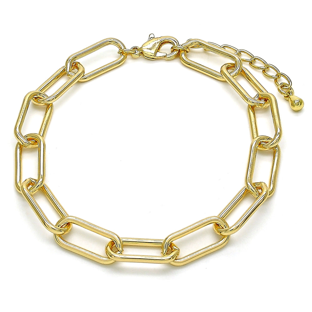 Oro Laminado Basic Bracelet, Gold Filled Style Paperclip Design, Polished, Golden Finish