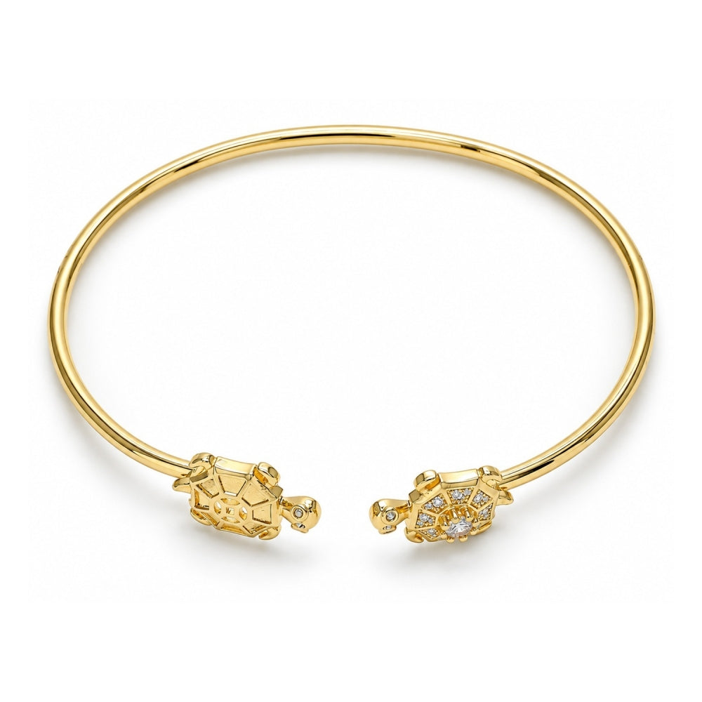 Oro Laminado Individual Bangle, Gold Filled Style Turtle Design, with White Micro Pave, Polished, Golden Finish