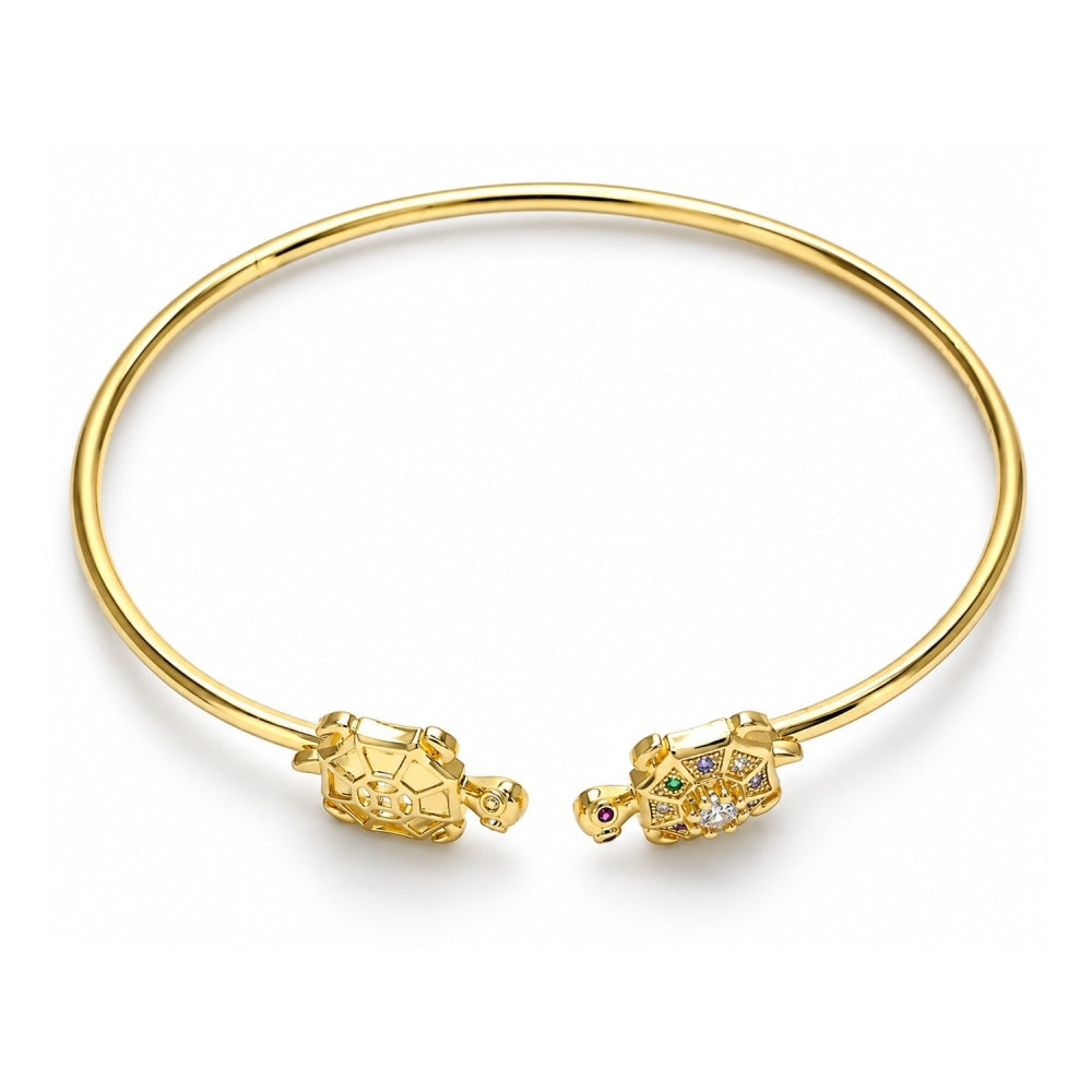 Oro Laminado Individual Bangle, Gold Filled Style Turtle Design, with Multicolor Micro Pave, Polished, Golden Finish