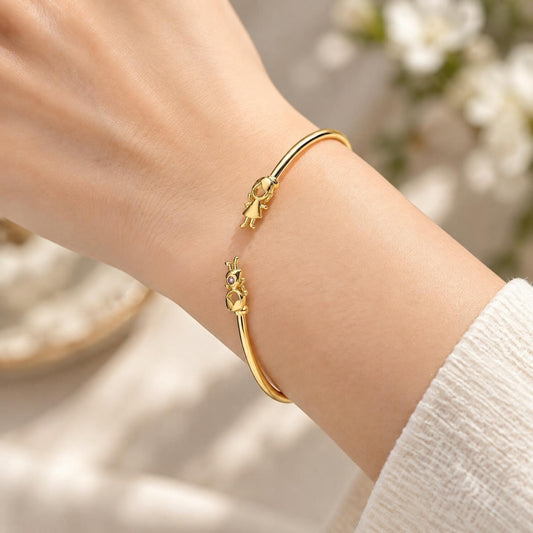 Oro Laminado Individual Bangle, Gold Filled Style Little Girl Design, with Pink Micro Pave, Polished, Golden Finish